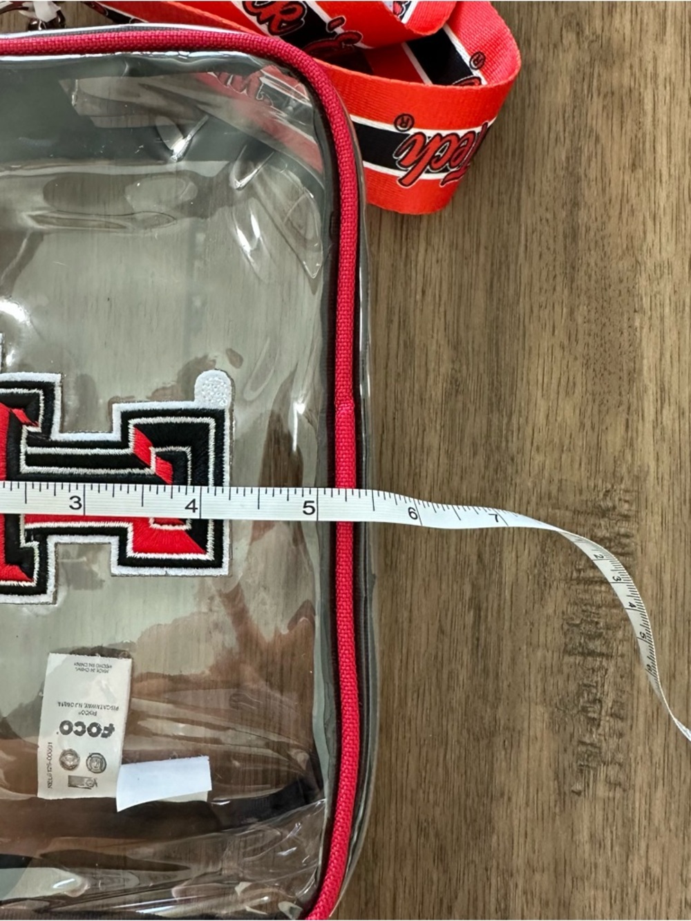 NWT! Texas Tech Red Raiders Clear Zippered Bag, Adjustable Strap, 8” x 5.5” x 3” - Picture 8 of 9